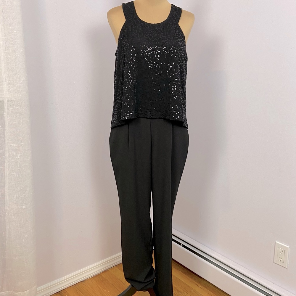 Cynthia Rowley NWT Black Sequin Top Jumpsuit Size 6